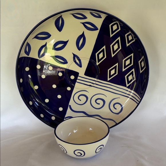 NEW VINTAGE 90’sCARDINAL BLUE BAYOU HANDPAINTED SERVING TRAY WITH SALSA/DIP BOWL - Picture 2 of 11